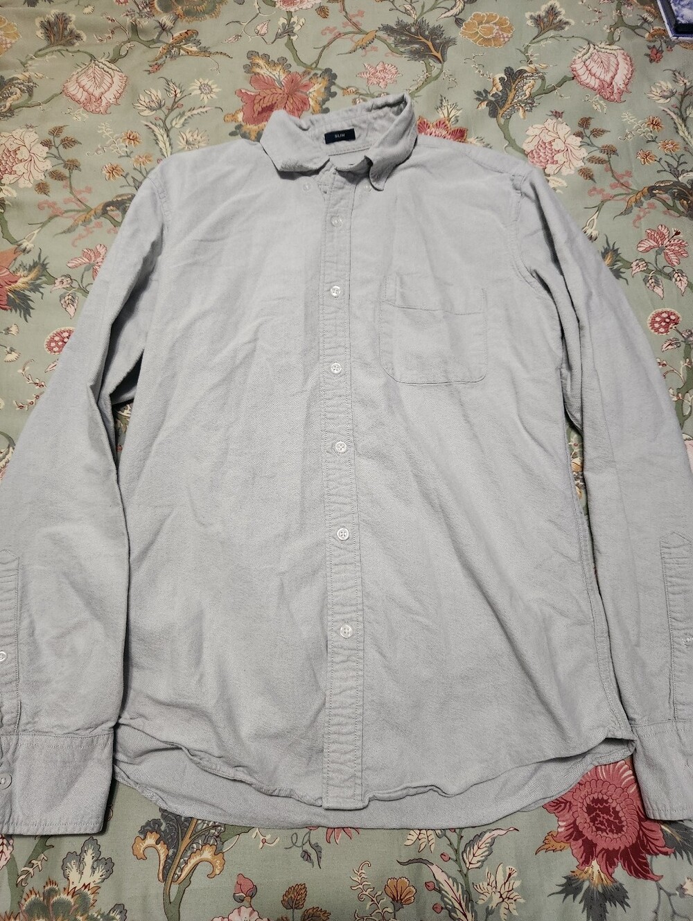 J. Crew Factory Flex Oxford Men's Slim Button Down Shirt Light Gray Size Medium